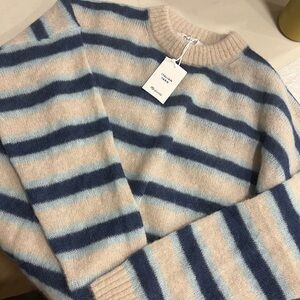 Madewell Beige and Blue Striped Sweater
